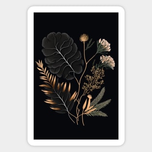 Black and Gold Elegant Botanical Illustration Magnet